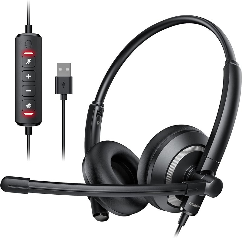 awatrue EH05-U Wired USB Headset with Noise Cancelling Microphone for PC Laptop - Headphones with In-Line Control, Lightweight, Enhanced Sound & MIC Mute - Image 1